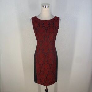 $169 Talbots Red Black Sheath Cocktail Dress black side panels sz 6 NWT